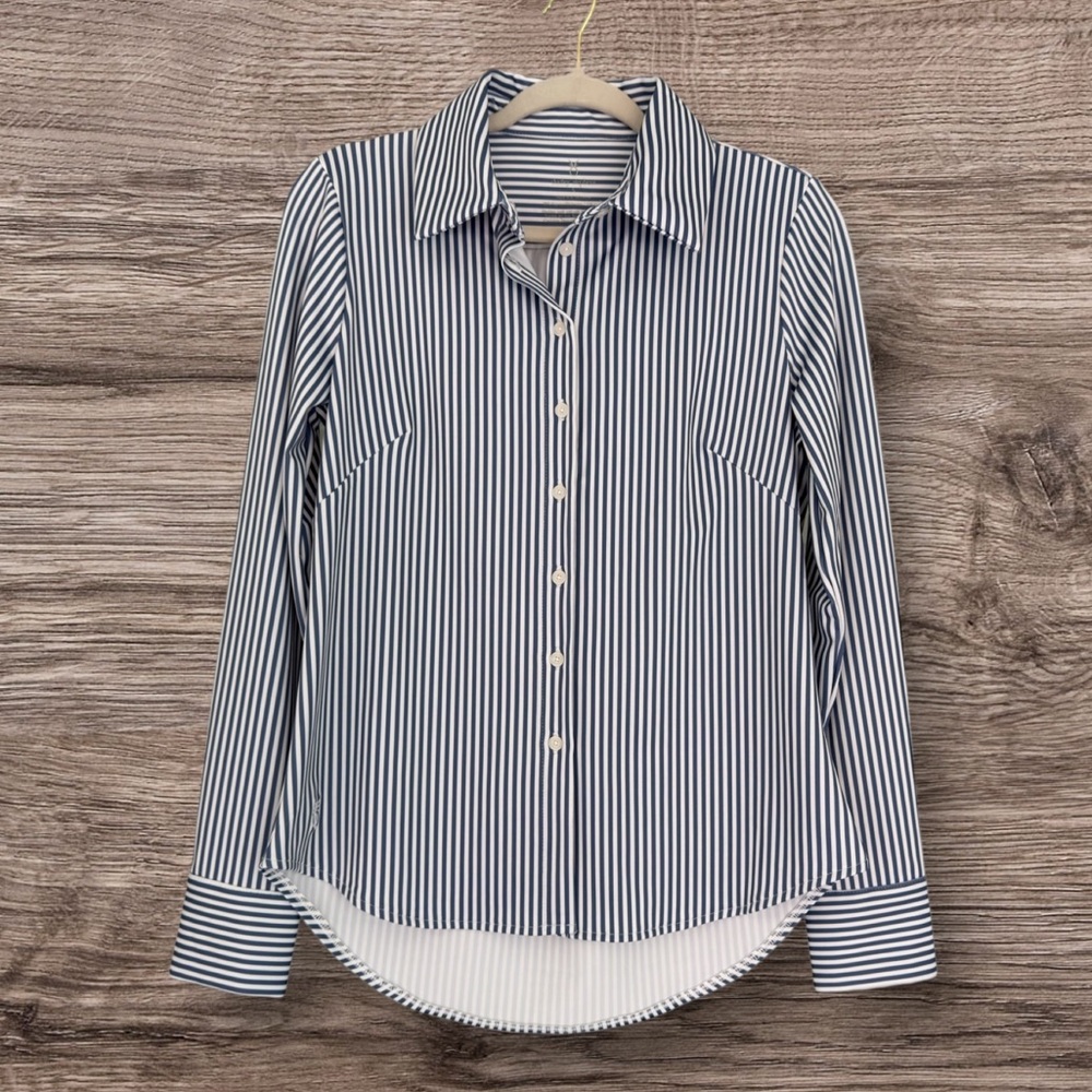 Dudley Stephens Beaufort Button Down Blue Pinstripe Repreve Stretch XS
